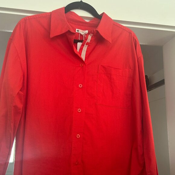 NWT: Sundry, Cherry/Red•Saturday Poplin•Oversized Button Up•Sz S & M - Picture 1 of 4